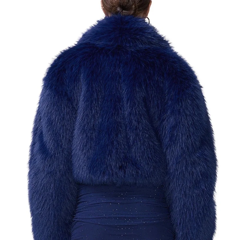 AFRM Stephanie fur jacket in dark navy - Picture 4 of 6